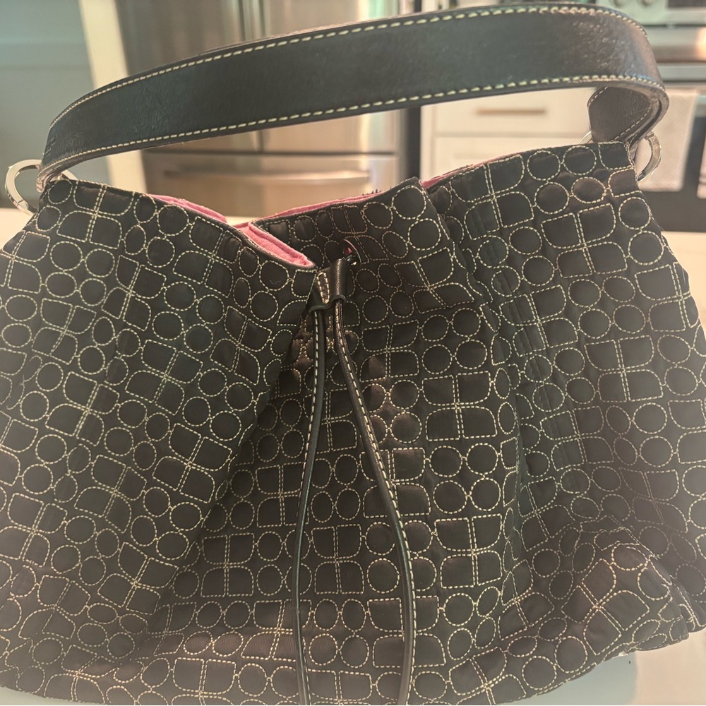 Kate Spade Black Shoulder Bag with Geometric Design (pink inside)